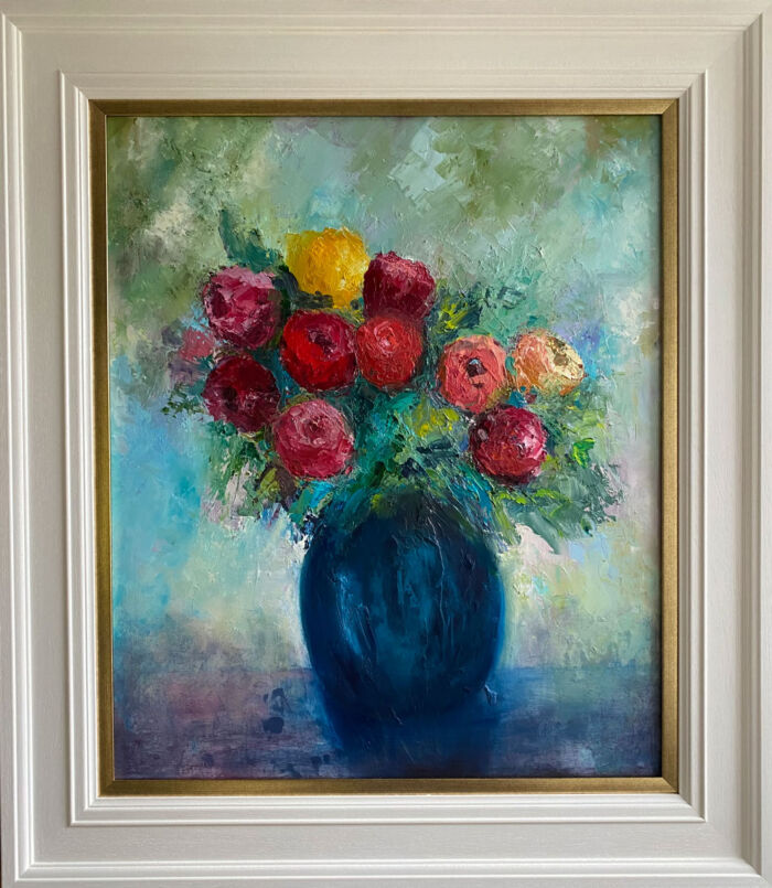 Floral oil painting - Sitting Pretty - bouquet of roses