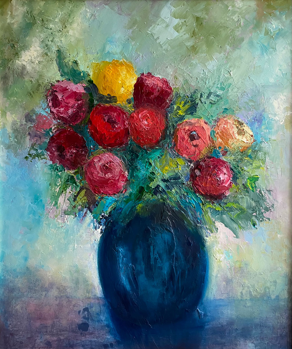 Floral oil painting - Sitting Pretty - bouquet of roses