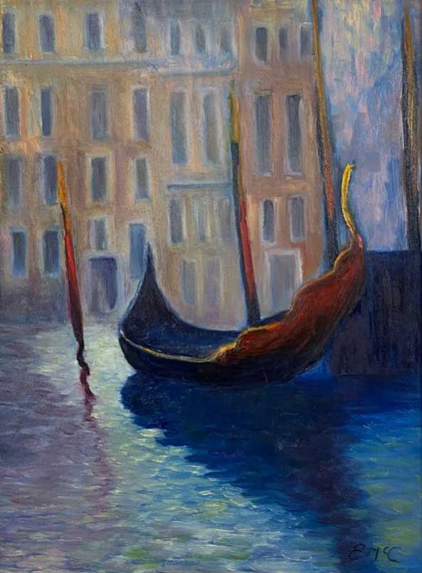Little Gondola after Monet - cityscape oil painting