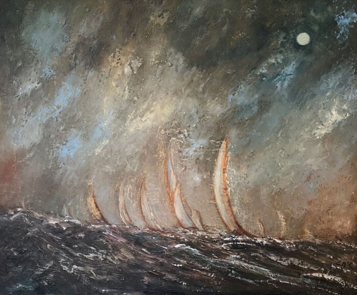 seascape oil painting - All is Well on the High Seas, Let's Go Home Jack