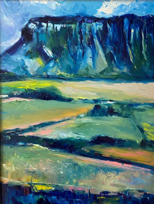 hazy days of summer at the foot of benbulben - original Irish landscape painting by Emily McCormack