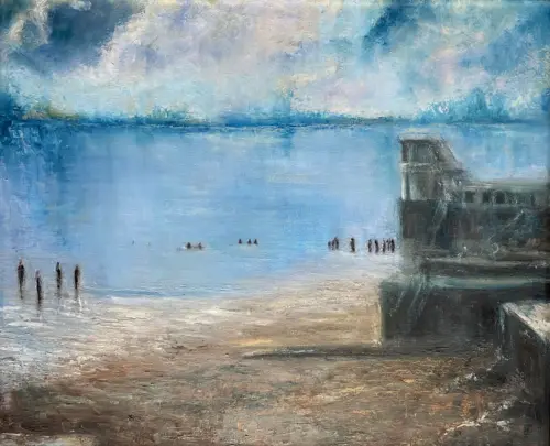 Salthill Galway - Summers evening dip - Irish seascape painting by Emily McCormack