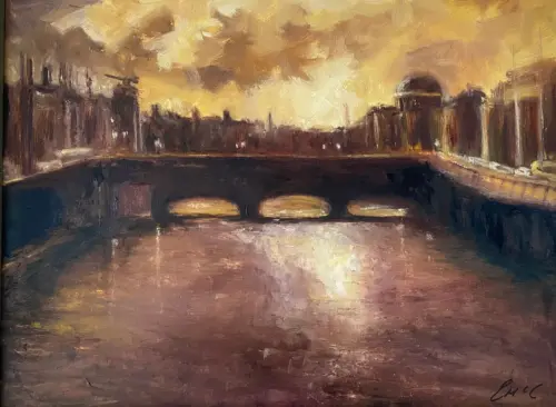 Dublin's River Liffey - Last of the evening light - original landscape oil painting by Emily McCormack