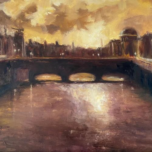Dublin's River Liffey - Last of the evening light - original landscape oil painting