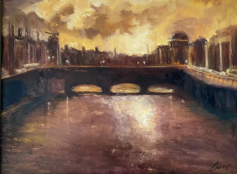 Dublin's River Liffey - Last of the evening light - original landscape oil painting