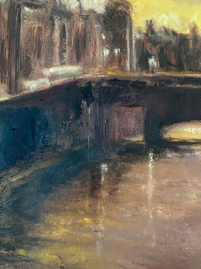 Dublin's River Liffey - Last of the evening light - original landscape oil painting