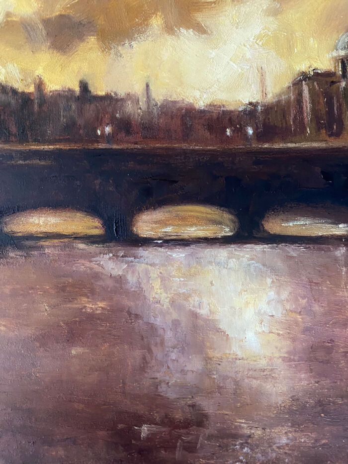 Dublin's River Liffey - Last of the evening light - original landscape oil painting