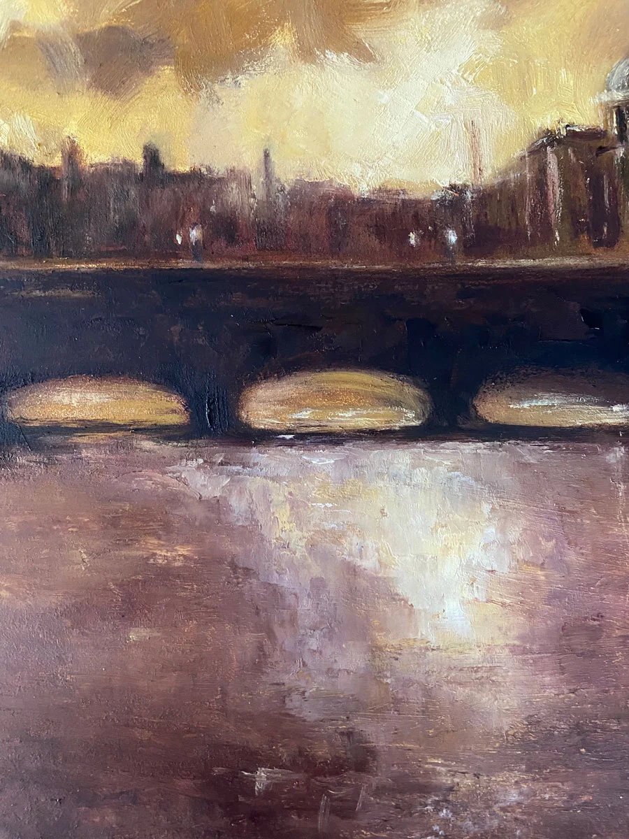 Dublin's River Liffey - Last of the evening light - original landscape oil painting by Emily McCormack