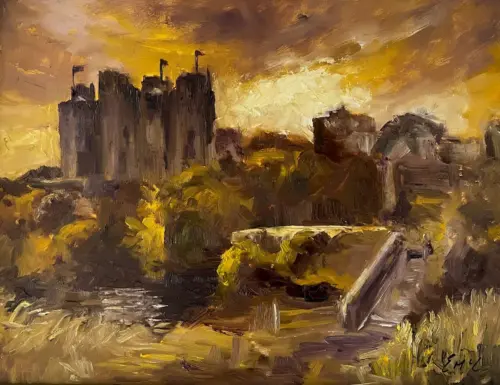 Golden Light Falling on Trim Castle - original oil painting by Emily McCormack