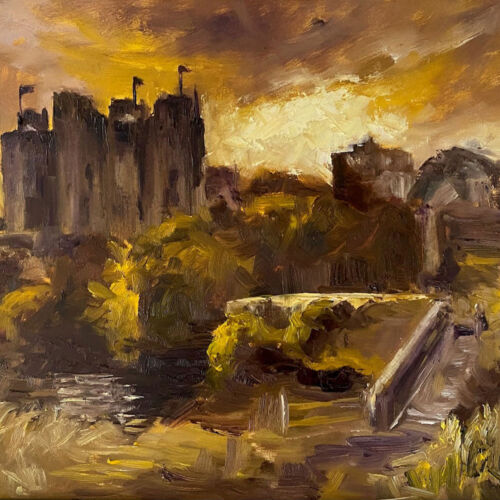 Golden Light Falling on Trim Castle - original oil painting