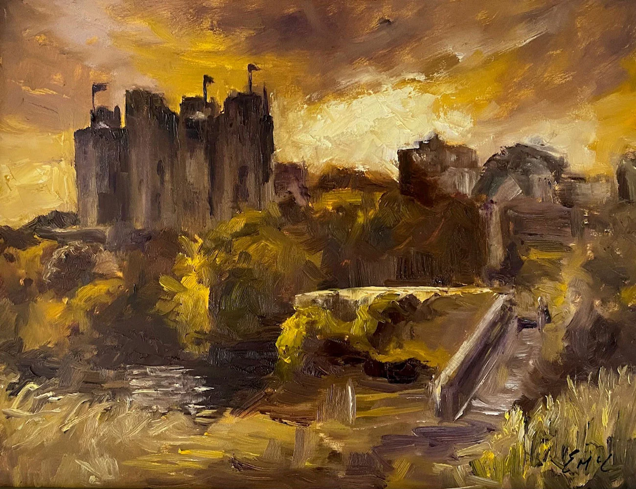 Golden Light Falling on Trim Castle - original oil painting by Emily McCormack