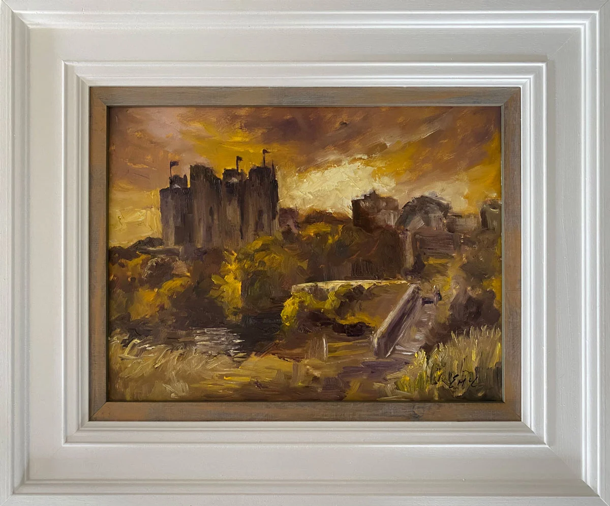 Golden Light Falling on Trim Castle - original oil painting in frame by Emily McCormack