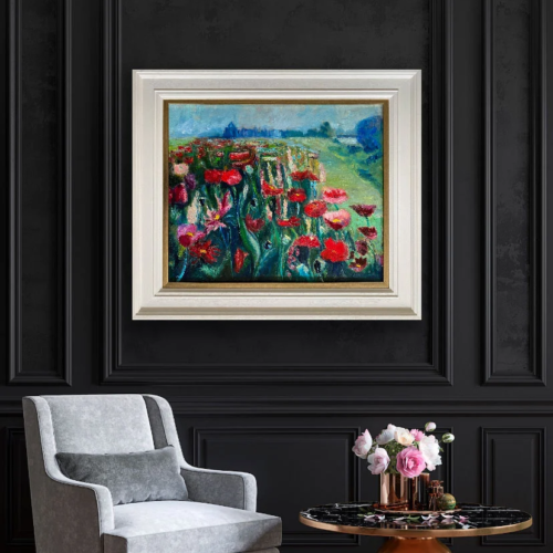 Onwards Through a Field of Flowers to Relics of the Past - Porchfields Trim - landscape oil painting