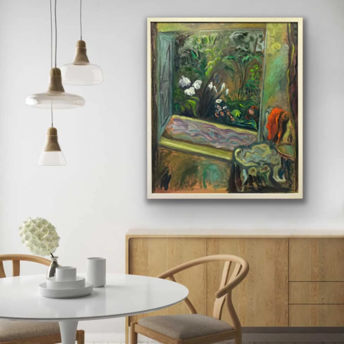 Oil painting - Floral Garden Painting - Throwing Back The Shutters and Letting Springtime In - after Grant - framed - oil on board