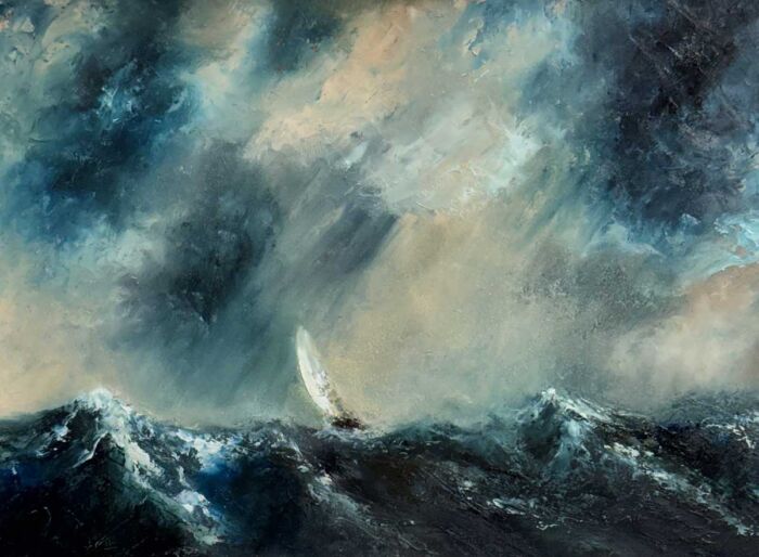 Race to Escape the Storm - Original affordable oil painting