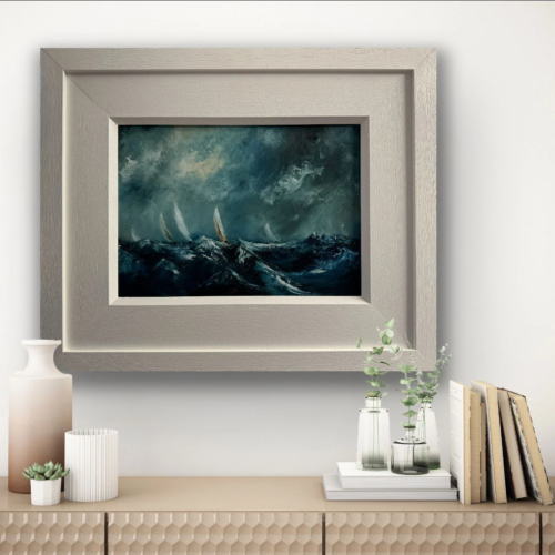 Sailing Against Winters Storm - Original affordable oil painting