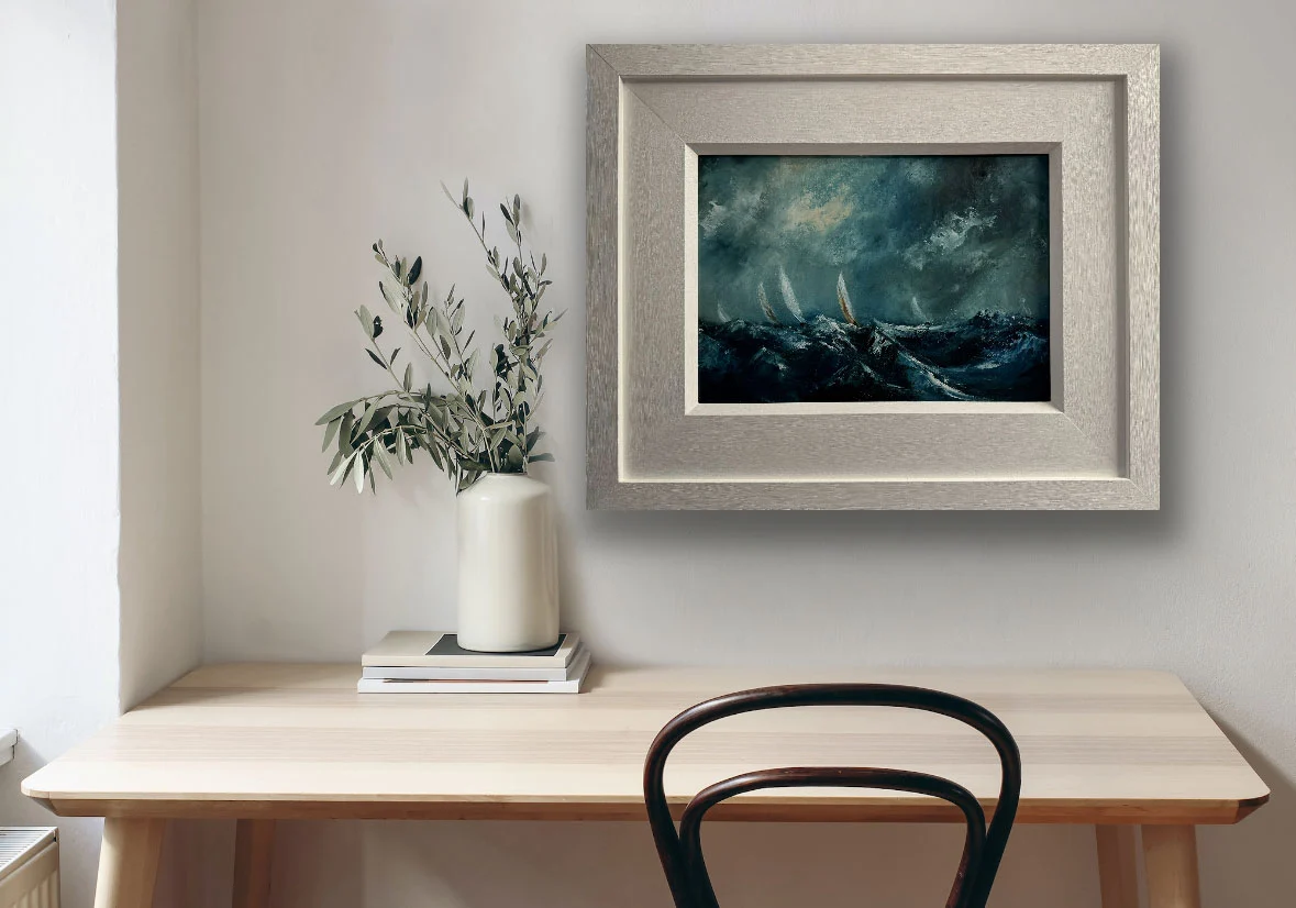 Sailing Against Winters Storm - Original affordable oil painting by Emily McCormack