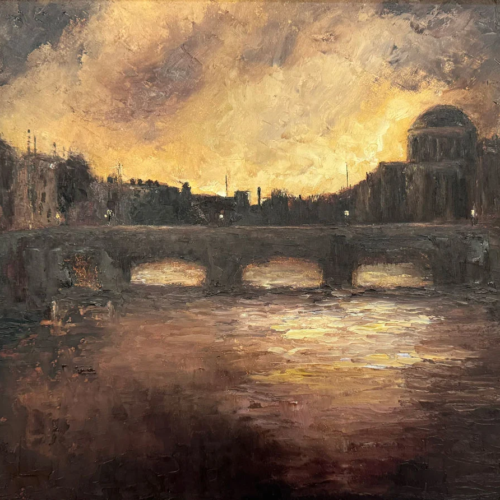 Irish Art by Emily McCormack - Twilight Descends over Dublin's River Liffey