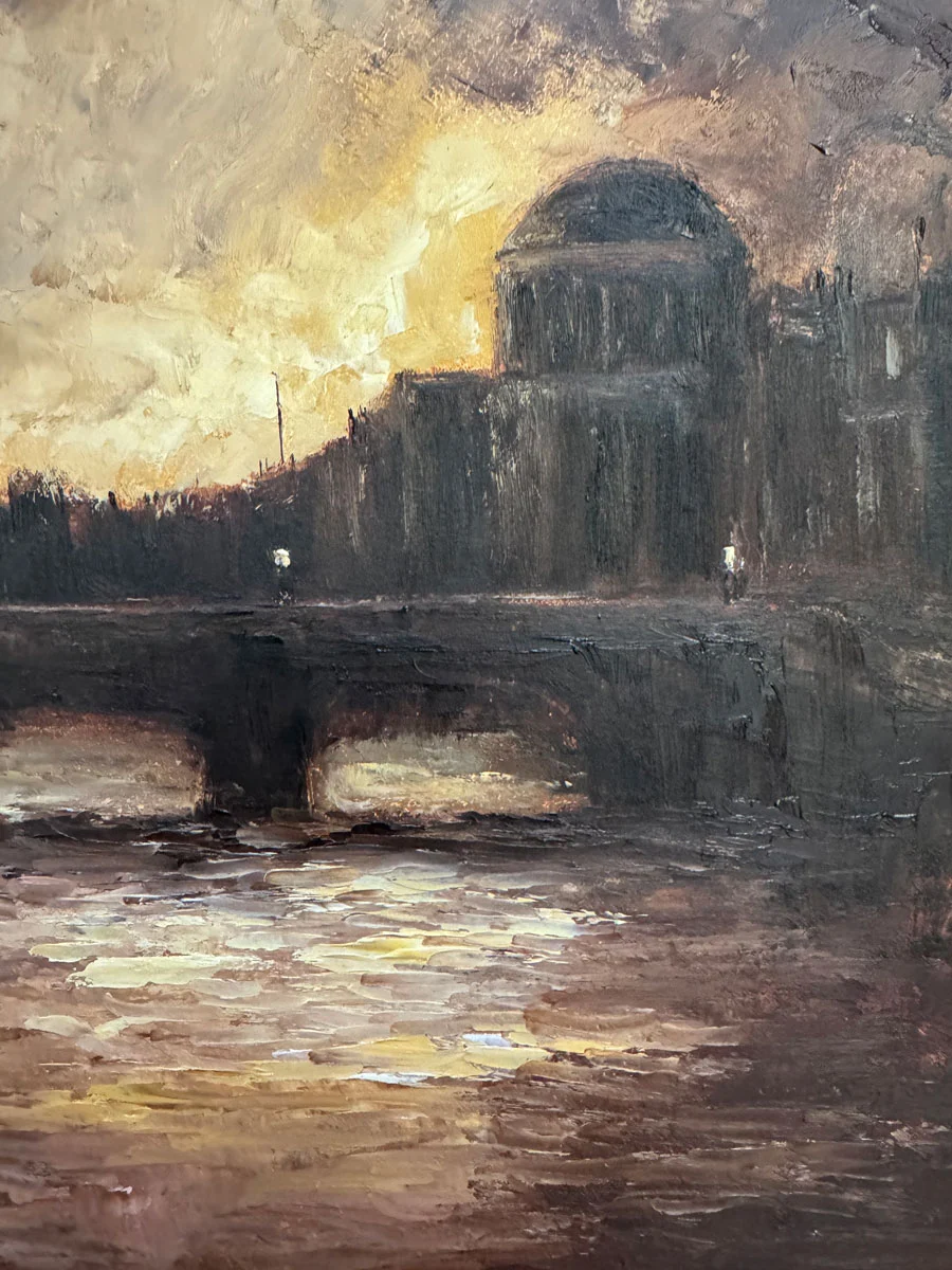 Twilight Descends over Dublin's River Liffey - original Irish landscape oil painting by Emily McCormack