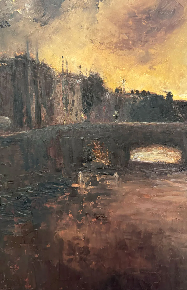 Twilight Descends over Dublin's River Liffey - original Irish landscape oil painting by Emily McCormack