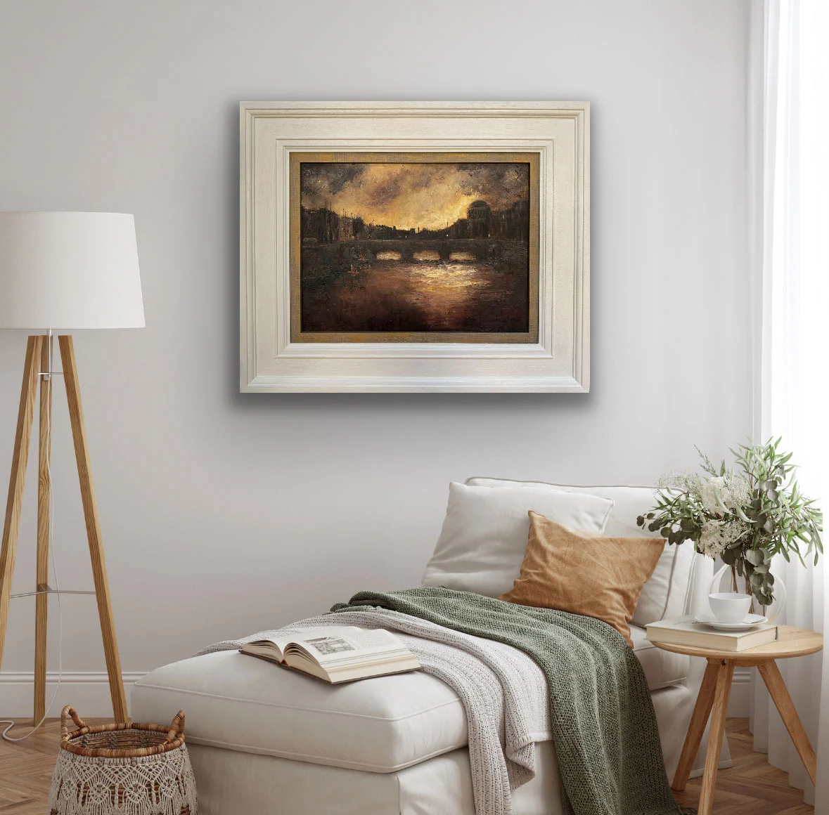 Twilight Descends over Dublin's River Liffey - original Irish landscape oil painting by Emily McCormack