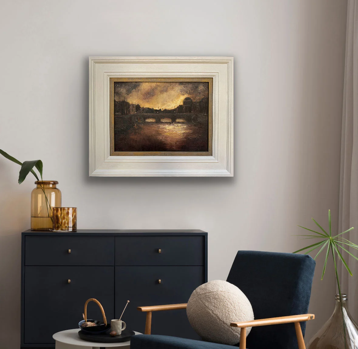 Twilight Descends over Dublin's River Liffey - original Irish landscape oil painting by Emily McCormack