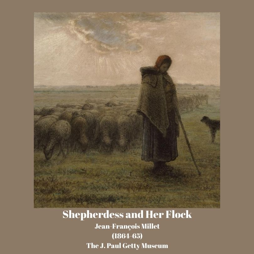 Shepherdess and Her Flock Jean-François Millet Pastel Drawing