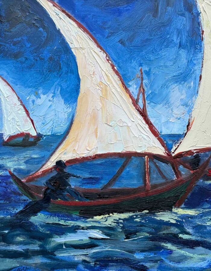 The Fisher Catchers in the Style of Van Gogh - seascape oil painting