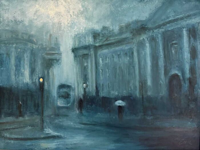Dublin Dusk Settles on Trinity College - Oil painting of Ireland