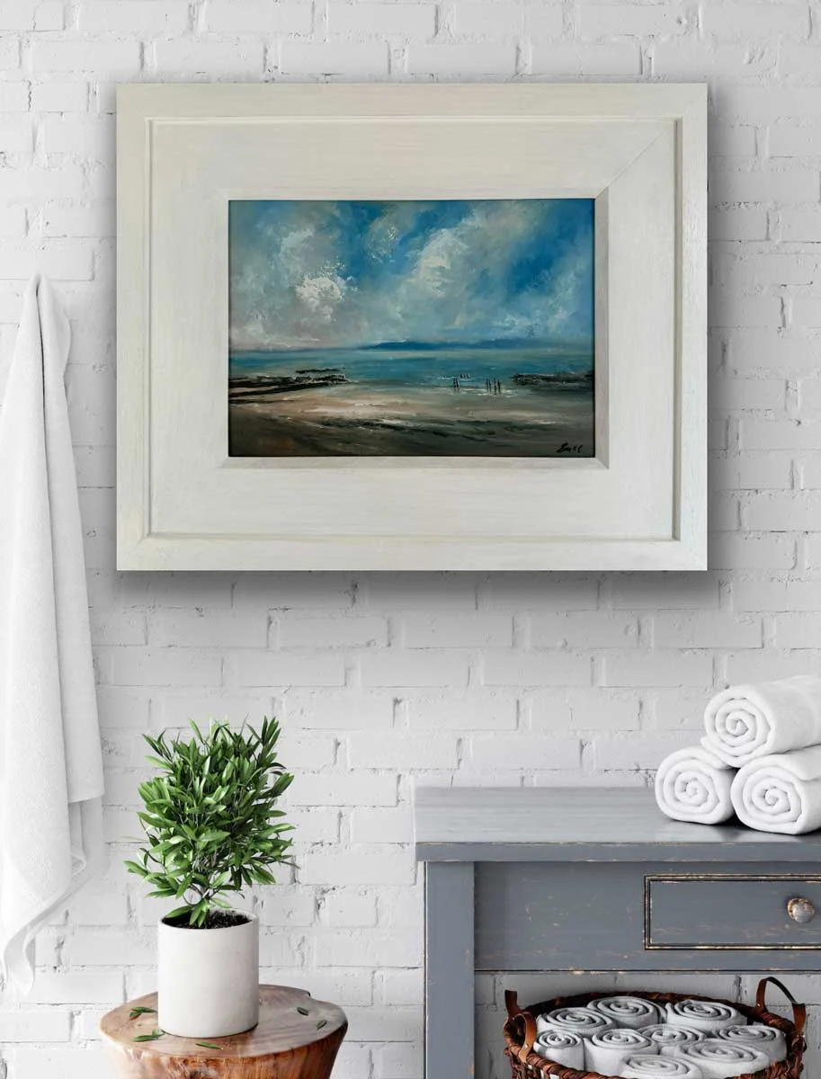 Salthill Galway Wild Atlantic Way - Original seascape oil painting in a bathroom by Emily McCormack
