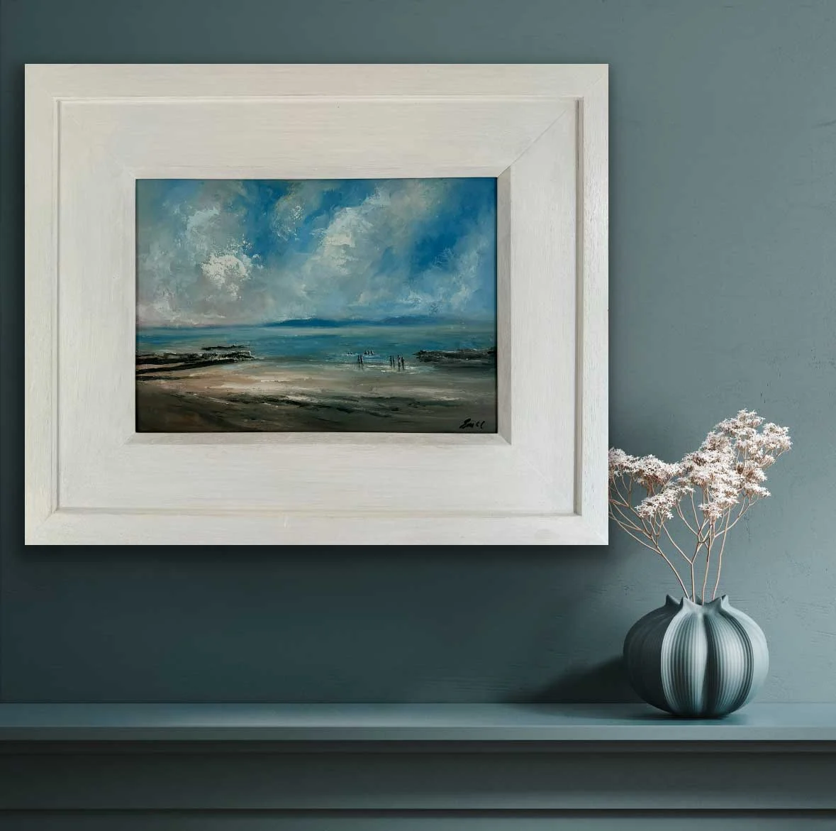 Salthill Galway Wild Atlantic Way - Original seascape oil painting over a sideboard by Emily McCormack
