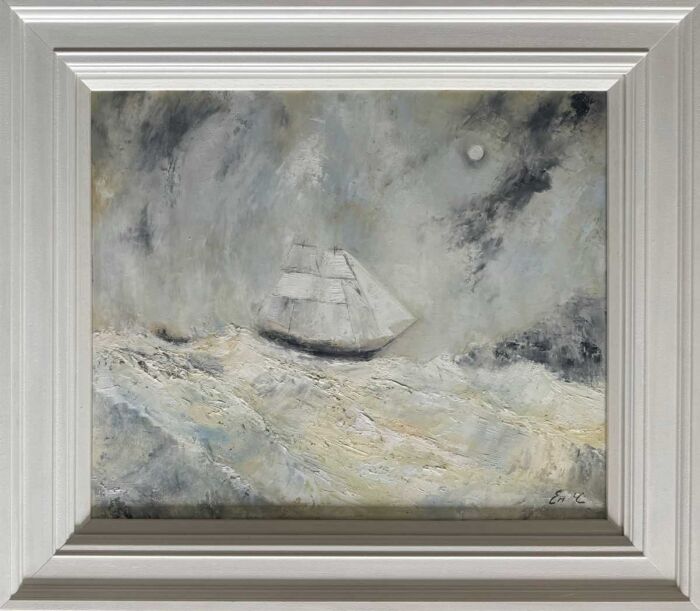 Homeward Under The Moonlit Sky - original seascape oil painting