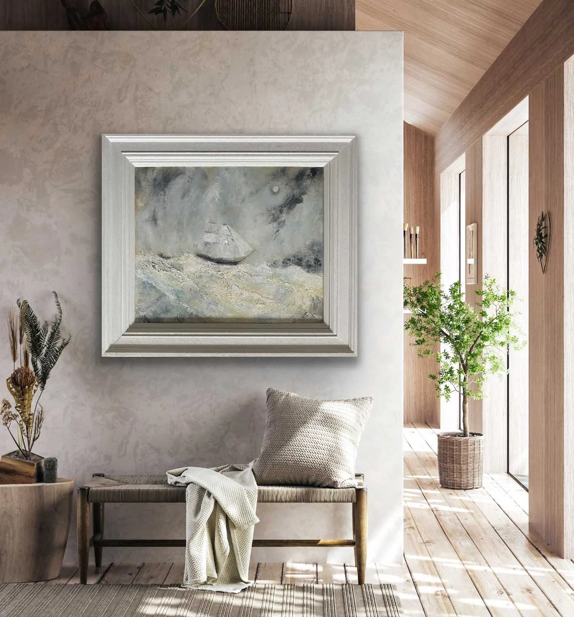 Homeward Under The Moonlit Sky - original seascape oil painting by Emily McCormack