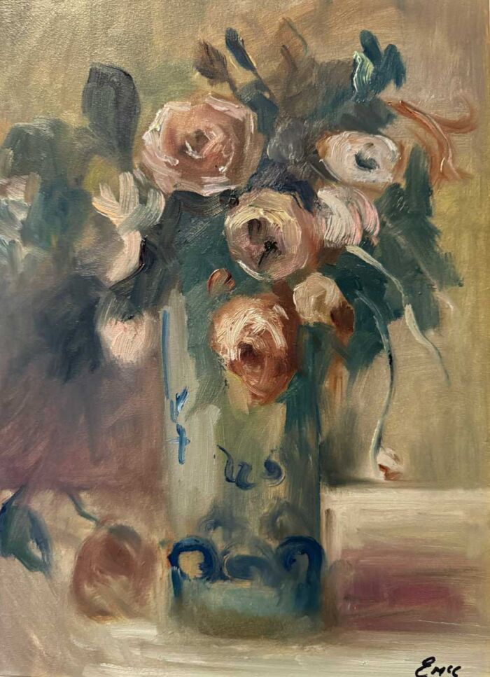 Rose painting - Summer Blush In A Rose Original Oil Painting