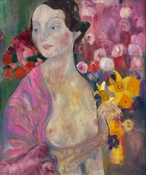 Contemplation after Klimt - figurative painting by Emily McCormack