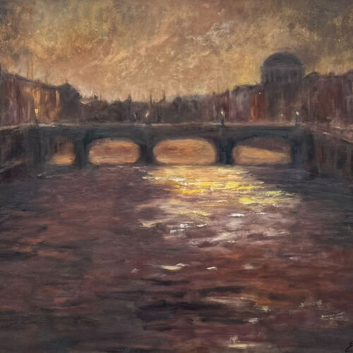 Dublin, as evening makes her appearance - original oil painting of Ireland