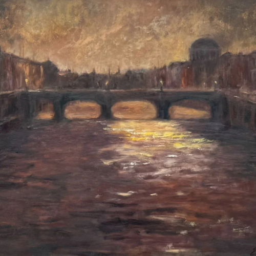 Dublin, as evening makes her appearance - original oil painting of Ireland
