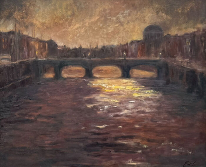 Dublin, as evening makes her appearance - original oil painting of Ireland