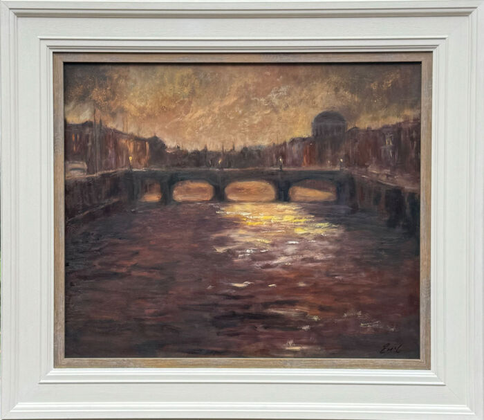 Dublin, as evening makes her appearance - original oil painting of Ireland