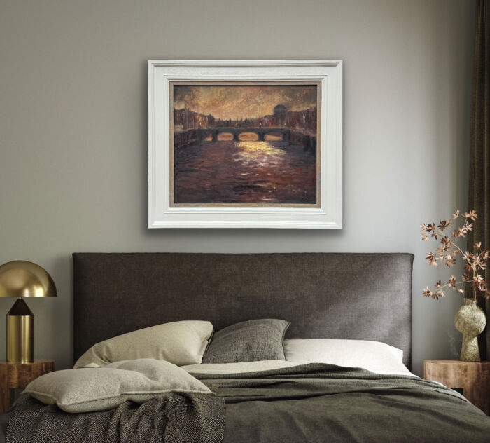 Dublin, as evening makes her appearance - original oil painting of Ireland