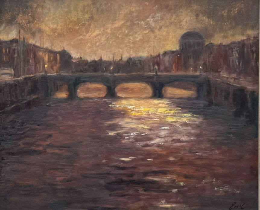 Dublin, as evening makes her appearance - original oil painting of Ireland