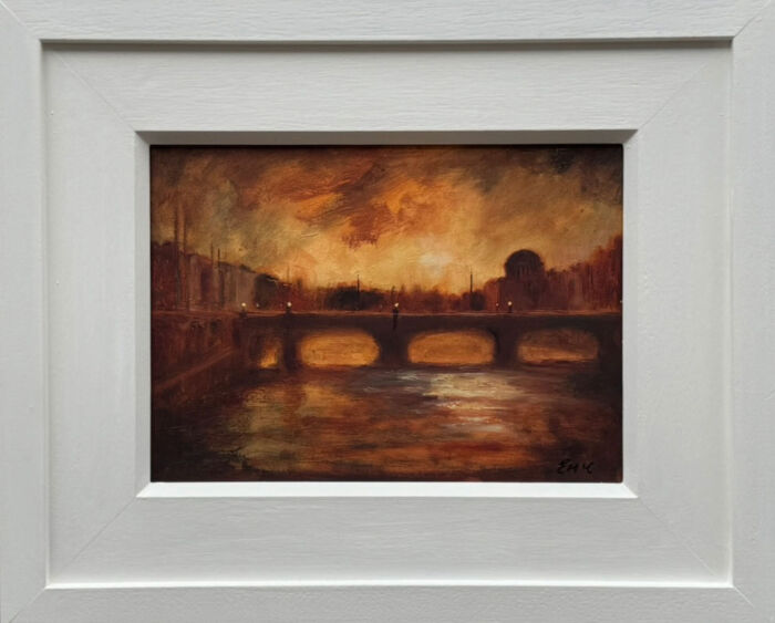 Dublin painting - As the evening gathers in - Original oil painting framed