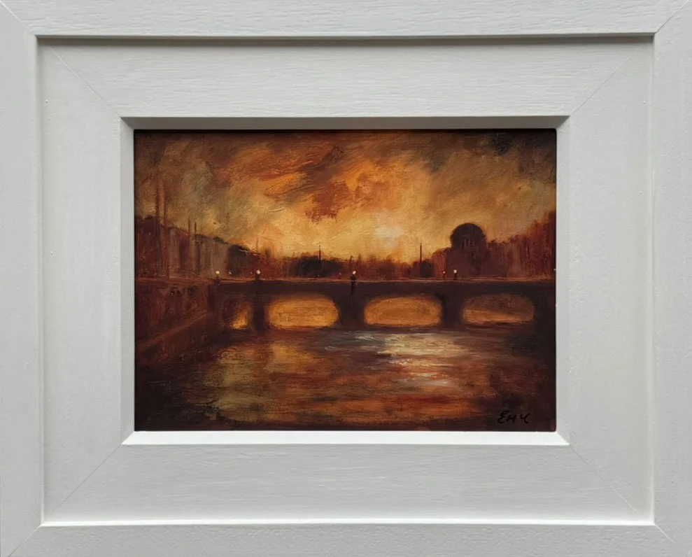 Dublin painting - As the evening gathers in - Original oil painting framed by Emily McCormack