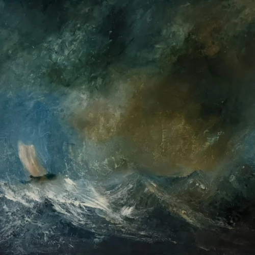 Irish oil painting of stormy Wild Atlantic Way seascape – The Storm Chaser by Emily McCormack