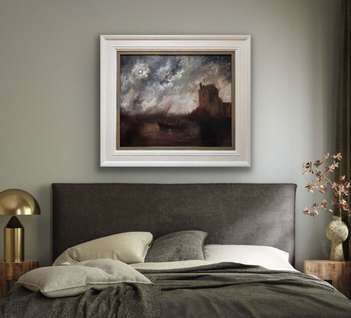 Fishing in the Moonlit Waters of Galway Bay and Dunguaire Castle - Original Irish Oil Painting