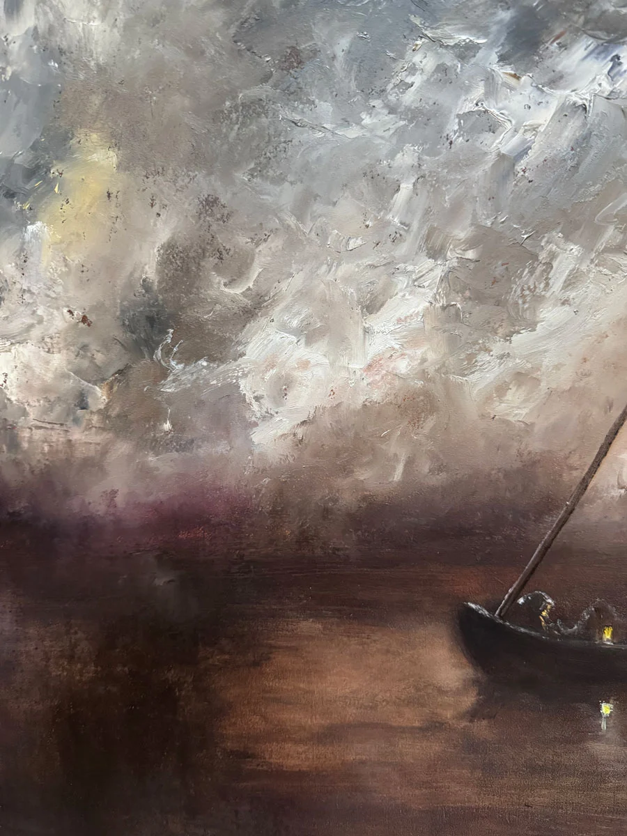Fishing in the Moonlit Waters of Galway Bay and Dunguaire Castle - Original Irish Oil Painting by Emily McCormack