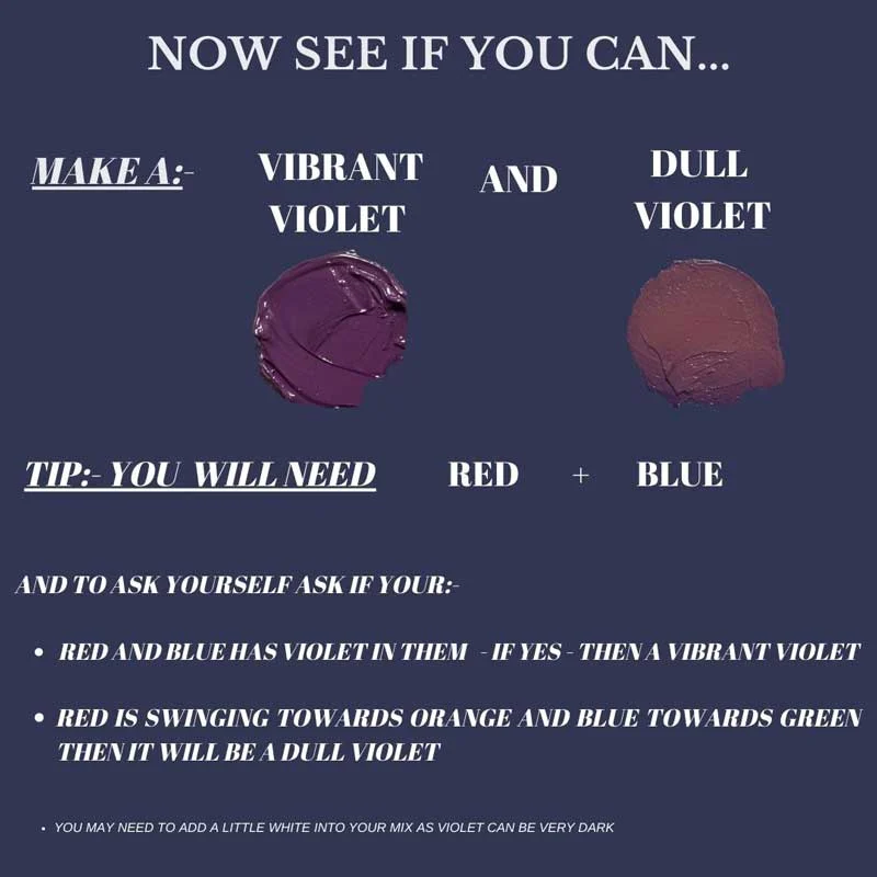 colour mixing using the colour wheel for a vibrant and dull violet