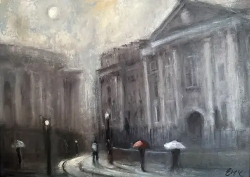 Memories of College Days in Trinity, Dublin - Cityscape painting - Painting by Irish artist Emily McCormack