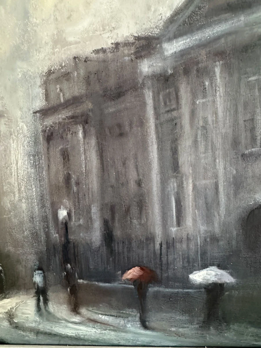 Memories of College Days in Trinity, Dublin - Cityscape painting - Painting by Irish artist Emily McCormack