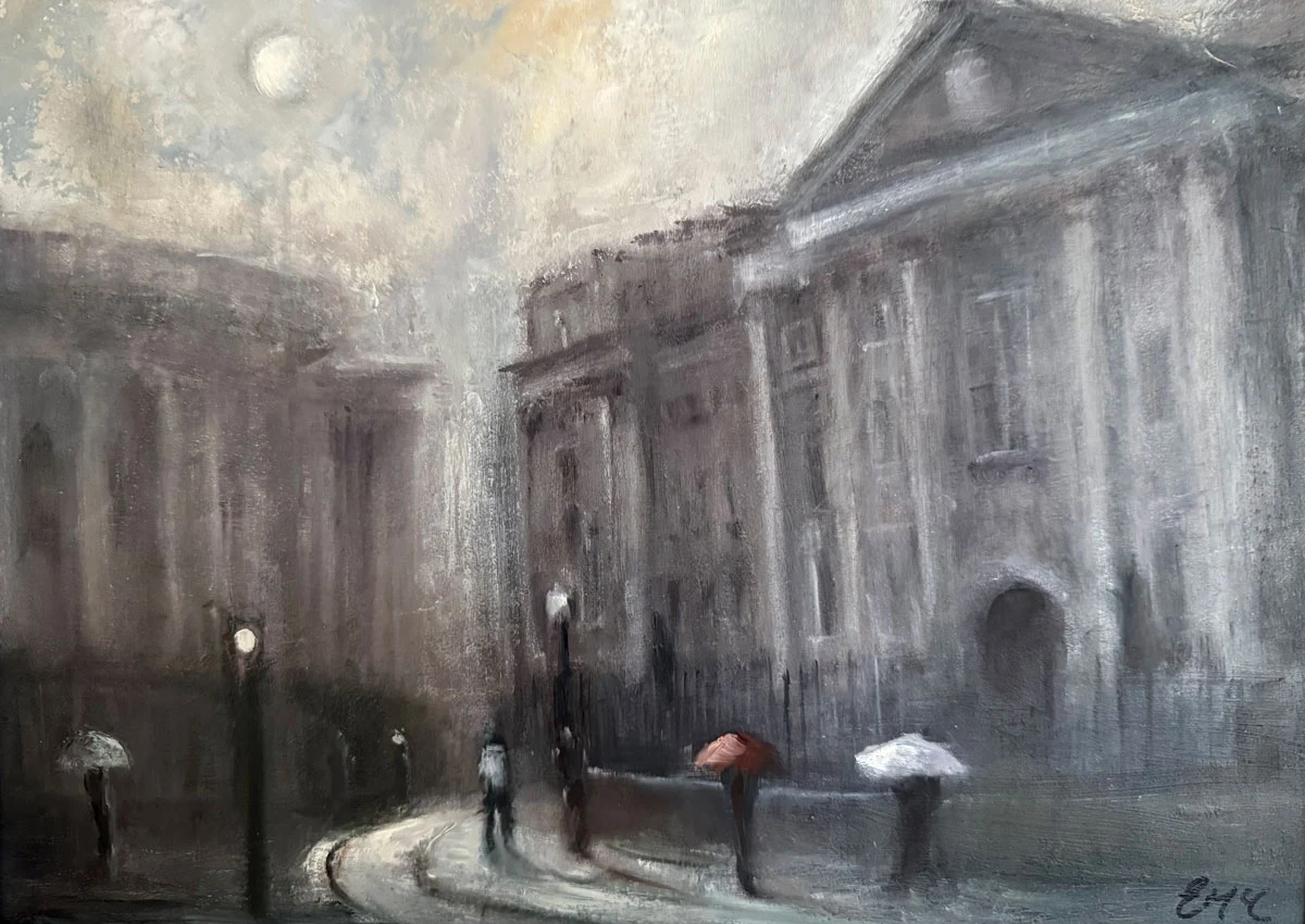 Memories of College Days in Trinity, Dublin - Cityscape painting - Painting by Irish artist Emily McCormack
